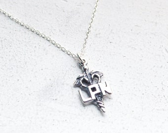 Sterling Silver LPN Charm Necklace + Nurse Gift + Nurse Graduation + LPN Necklace + Silver Caduceus Charm + LPN Caduceus