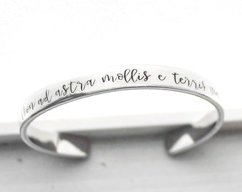 Inspirational Message Hand Stamped Cuff | Latin Jewelry | Graduation Gift | Seneca Quote | Non est ad astra mollis e terris via