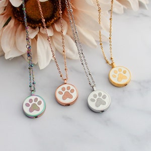 Personalized Sparkly Paw Print Urn Necklace, Urn Jewelry, Pet Memorial Urn Cremains Jewelry, Necklace For Ashes, Photo Engraved Necklace