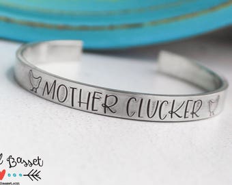 Mother Clucker Hand Stamped Cuff Bracelet | Chicken Jewelry | Farm Life | Chicken Mom Bracelet | Best Friend Gift | Secret Santa | Rooster