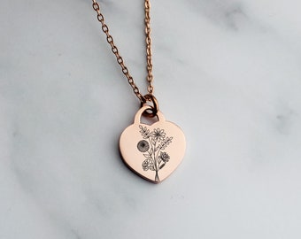 Birth Flower Bouquet Necklace, Mother's Day Jewelry, Birth Month Necklace, New Mom Jewelry, Mother's Day Necklace, Flower Pendant, 6 Kids