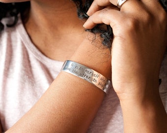 It Is In Herself She Will Find The Strength She Needs Cuff Bracelet | Strength Jewelry | Inspirational Jewelry | Motivational Jewelry