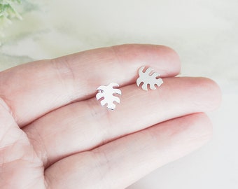 Monstera Leaf Earrings | Sterling Silver Jewelry | Nature Earrings | Dainty Posts | Minimalist Jewelry | Plant Lover Stud Post Earring