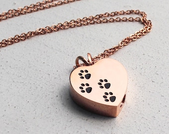 Personalized Pet Cremation Urn Pendant | Rose Gold Paw Print Cremation Jewelry | Cremation Urn Necklace | Memorial, Pet, Jewelry for Ashes