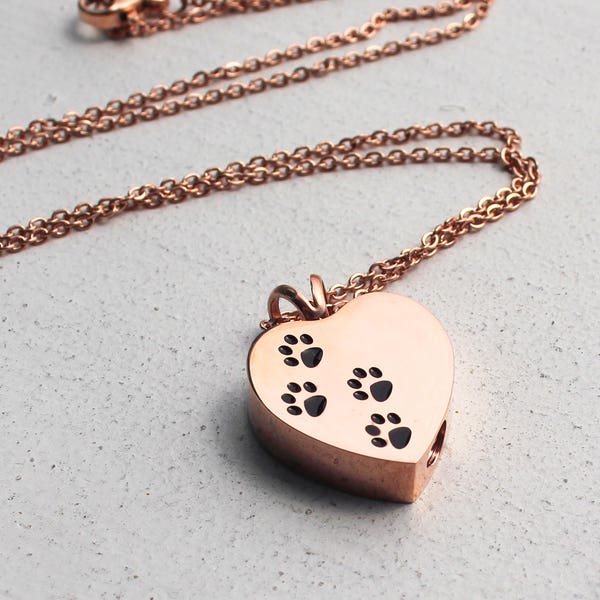 Personalized Pet Cremation Urn Pendant | Rose Gold Paw Print Cremation Jewelry | Cremation Urn Necklace | Memorial, Pet, Jewelry for Ashes