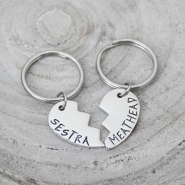 Sestra / Meathead Couples Keychain Set | Clone Club | Orphan Black | Fandom Jewelry | Geekery | Science Fiction Jewelry | Couples Keychain