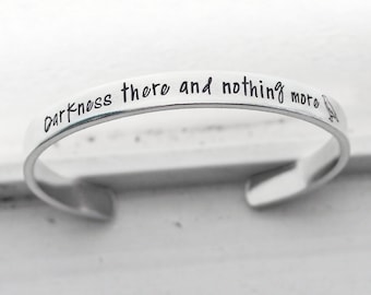 Edgar Allan Poe Quote Cuff Bracelet + Darkness There And Nothing More + The Raven + Literature Cuff + Raven Bracelet + Raven Jewelry