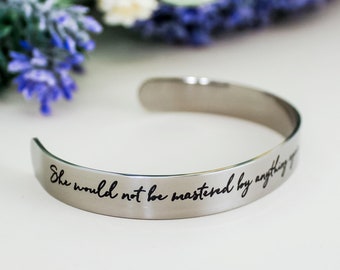 She Was The Master of Herself Cuff Bracelet, Bookish Jewelry, ACOSF Quote Bracelet, Sarah J. Maas, ACOTAR Jewelry, Inspirational Quote