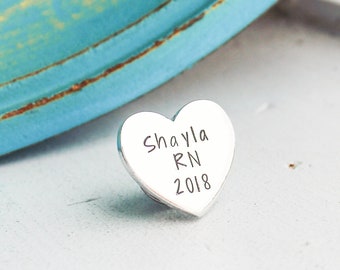 Nurse Pin + RN, LPN Gift + Nurse Graduation Gift + Nursing School Graduate + Pinning Ceremony + Personalized Nurse Credentials Pin + Heart