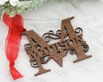 Monogram Christmas Ornament | Wood Holiday Ornament | Christmas Decoration | Christmas Bauble | Personalized Ornament | Family Ornament