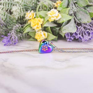 Rainbow Paw Print Heart Urn Necklace, Discreet Urn Jewelry, Pet Urn Necklace, Cremains Jewelry, Necklace For Ashes, Pet Memorial Jewelry