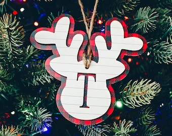 Personalized Reindeer Christmas Tree Ornament, Personalized Initial Wooden Tree Ornament, Christmas Bauble, Holiday Gift, Ornament Exchange