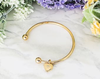 Personalized Cremation Urn Bangle | Gold Cremation Jewelry | Cremains Bracelet | Memorial Jewelry | Heart Urn Charm Bangle | Pet Loss