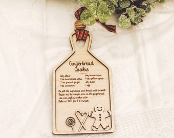 Gingerbread Recipe Christmas Ornament | Gingerbread Ornament | Unique Christmas Bauble | Engraved Wood Ornament, Tree Ornament, Holiday Gift