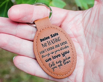 Personalized Faux Leather Keychain | New Driver Gift | Drive Safe Keychain | Inspirational Keychain | Sweet 16 Keychain | Call Mom Keychain