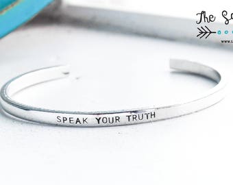 Speak Your Truth Cuff Bracelet | Thin Stacking Bracelet | Inspirational Jewelry | Feminism Jewelry | Empowerment Jewelry | Graduation Gift