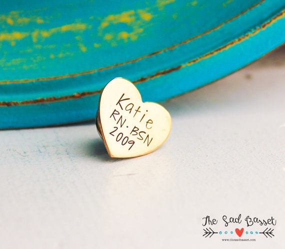 Nurse Pin + RN, LPN Gift + Nurse Graduation Gift + Nursing School Graduate + Pinning Ceremony + Personalized Nursing Credentials Heart Pin