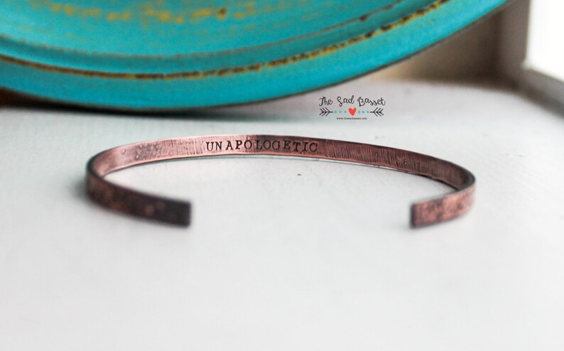 Inspirational Jewelry Thin Stacking Bracelet Unapologetic Copper Cuff Bracelet Inspirational Quote Jewelry |Valentine Secret Message
