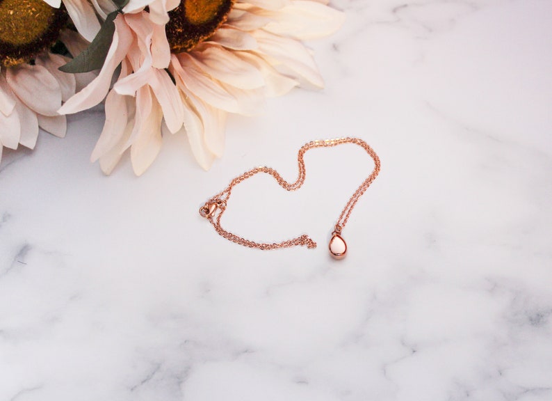 Cremation Urn Necklace, Tiny Teardrop Urn Jewelry, Cremation Dust Ash Necklace, Memorial Jewelry, Cremains Necklace, Jewelry For Ashes Rose Gold Steel