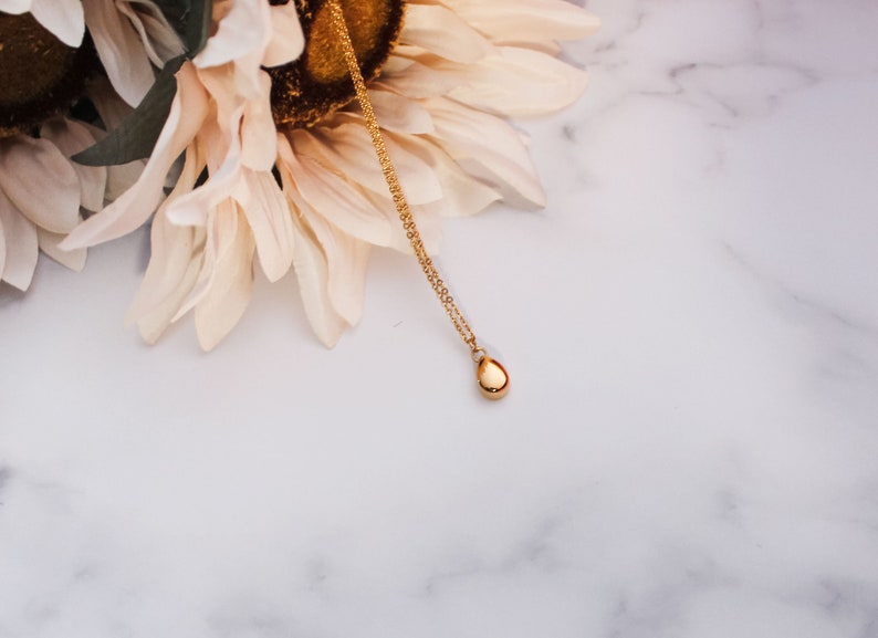 Cremation Urn Necklace, Tiny Teardrop Urn Jewelry, Cremation Dust Ash Necklace, Memorial Jewelry, Cremains Necklace, Jewelry For Ashes Yellow Gold Steel