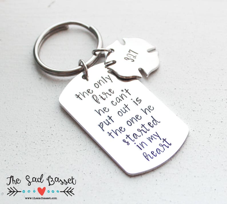 Firefighter Keychain, First Responder Gift, The Only Fire He Can't Put Out Is The One He Started In My Heart®, Personalized Fireman Gift image 1