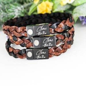 Personalisiertes Lederarmband, Handschrift Schmuck, Erinnerung, Trauzeugen Geschenk, Fingerabdruck Manschette, geflochtenes Leder, individuelles Armband, Hochzeit Bild 5