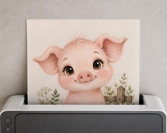 Piglet Nursery Print, Watercolor Farm Animal Art, Neutral Baby Room Decor (Digital Download)