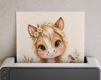 Pony Nursery Print, Watercolor Farm Animal Art, Neutral Baby Room Decor (Digital Download)