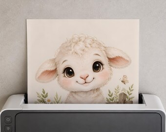 Lamb Nursery Print, Watercolor Farm Animal Art, Neutral Baby Room Decor (Digital Download)