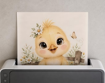 Chick Nursery Print, Watercolor Farm Animal Art, Neutral Baby Room Decor (Digital Download)