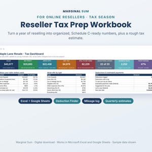 Cuaderno de trabajo para la preparación de impuestos para revendedores, registro de deducciones del Anexo C, registro de kilometraje (descarga digital)
