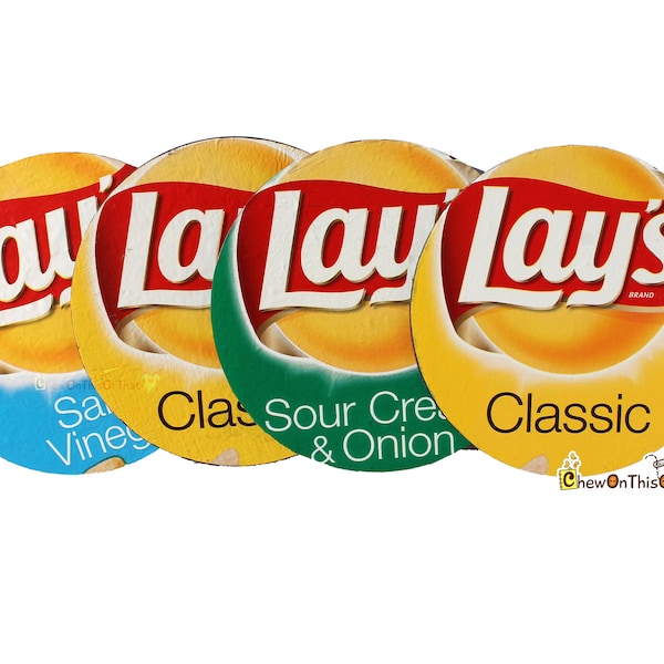 Lays Upcycled Potato Chip Round Coasters with Cork Bottom - Potato Chip Crisp Wrapper Coaster