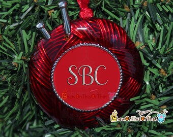 Red Ball of Yarn with Knitting Needles Pewter Christmas Photo Ornament or Magnet,  2020 Knitter's Christmas Tree Ornament