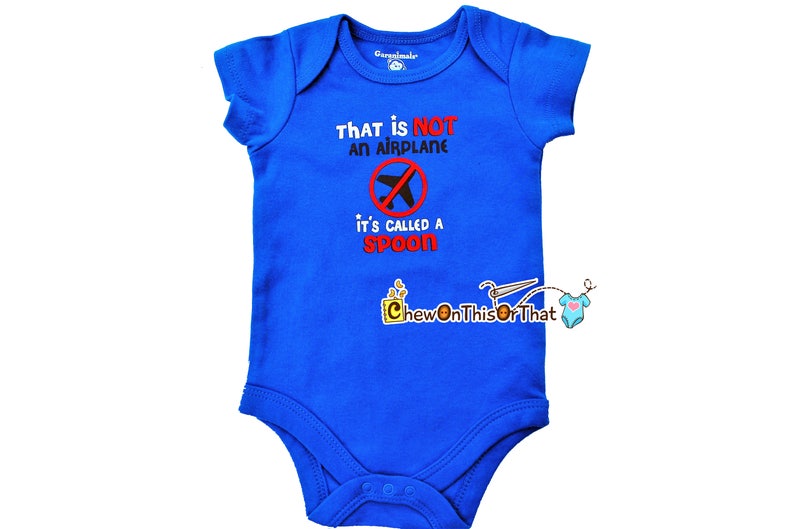 Infant Baby Boy Shirt That/'s Not An Airplane It/'s Called A Spoon Short Sleeve Blue Feeding Time Statement Bodysuit New Mom Gift