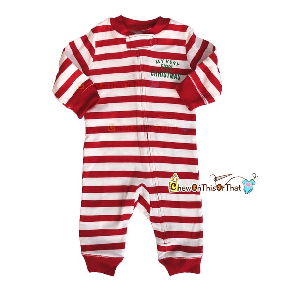 My Very First Christmas Red and White Stripe Footless Pajama for Newborn Hot Warm Weather Christmas, Sleep and Play, PJ Sleeper