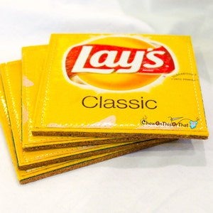 Lays Original Upcycled Potato Chip Coasters con fondo de corcho Potato Chip Crisp Wrapper Coaster imagen 3