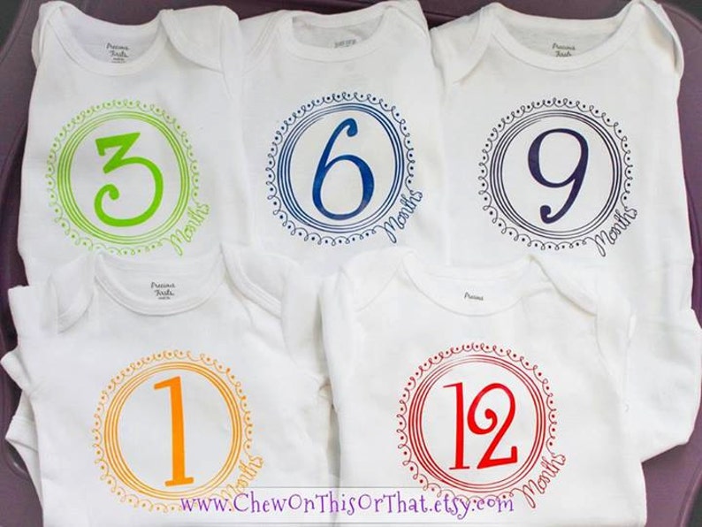 Photo Prop Monthly Anniversary First Year Top Shirt Baby Birthday and Birth Month Milestone Bodysuit Small Set Memory Book Album