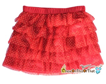 Red and Gold Ruffled Layered Christmas Tutu Skirt for Babies, Toddlers and Little Girls, Flared Ruffle with Satin Under Skirt Slip Lining