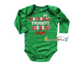 Grandma Favorite Present Christmas Statement Bodysuit for Baby First Christmas, Personalized Green Long Sleeve Top, Shirt Photo Prop