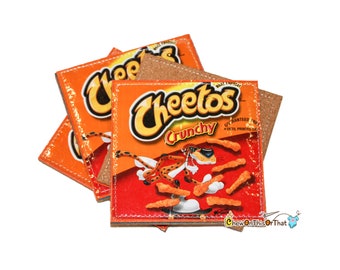 Cheetos Crunchy Upcycled Repurposed Potato Chip Bag Coasters - Recycled Frito-Lays Crisp Wrapper Coaster