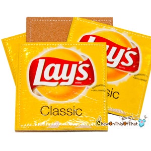 Lays Original Upcycled Potato Chip Coasters with Cork Bottom Potato Chip Crisp Wrapper Coaster image 1