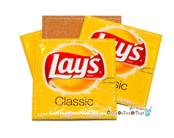 Lays Original Upcycled Potato Chip Coasters with Cork Bottom - Potato Chip Crisp Wrapper Coaster