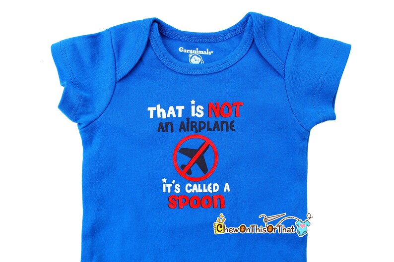 Infant Baby Boy Shirt That/'s Not An Airplane It/'s Called A Spoon Short Sleeve Blue Feeding Time Statement Bodysuit New Mom Gift