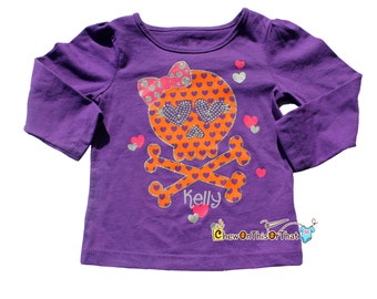 Personalized Purple Halloween Toddler Skull Shirt with Baby's Name