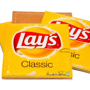 Lays Original Upcycled Potato Chip Coasters with Cork Bottom Potato Chip Crisp Wrapper Coaster image 2