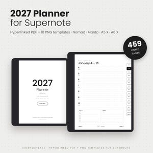 Supernote Templates 2027 Planner, Hyperlinked PDF and PNG Templates, Supernote Manta Nomad A5X A6X, Daily Weekly Monthly Digital Planner