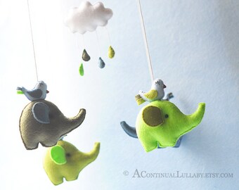 éléphant Et Oiseaux Bébé Mobile Nuages Et Pluie Mobile Etsy