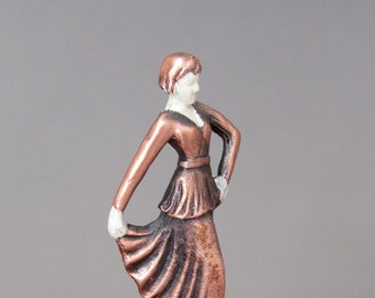 1:12th Scale ~ Dolls House ~ Bronze Plated Art Deco Lady Figurine  "Footsteps"  Cast Pewter and  Bronze Plated Figurine