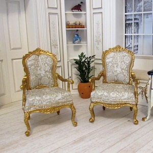 1:12th Scale ~ Dolls House ~ French Fauteuil Chair upholstered with Royal Garden ~ Price is for One Chair