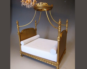 12th Scale - Dolls House - French Canopy Bed ~"lit à baldaquin"  Finished in Gold